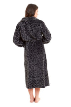 Women's Black Leopard Print Plush Fleece Long Robe - Joe’s Haven