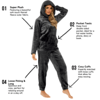 Women's Charcoal Plush Fleece Hooded Pyjama Set with Sherpa Lining - Joe’s Haven