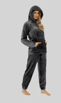 Women's Charcoal Plush Fleece Hooded Pyjama Set with Sherpa Lining - Joe’s Haven