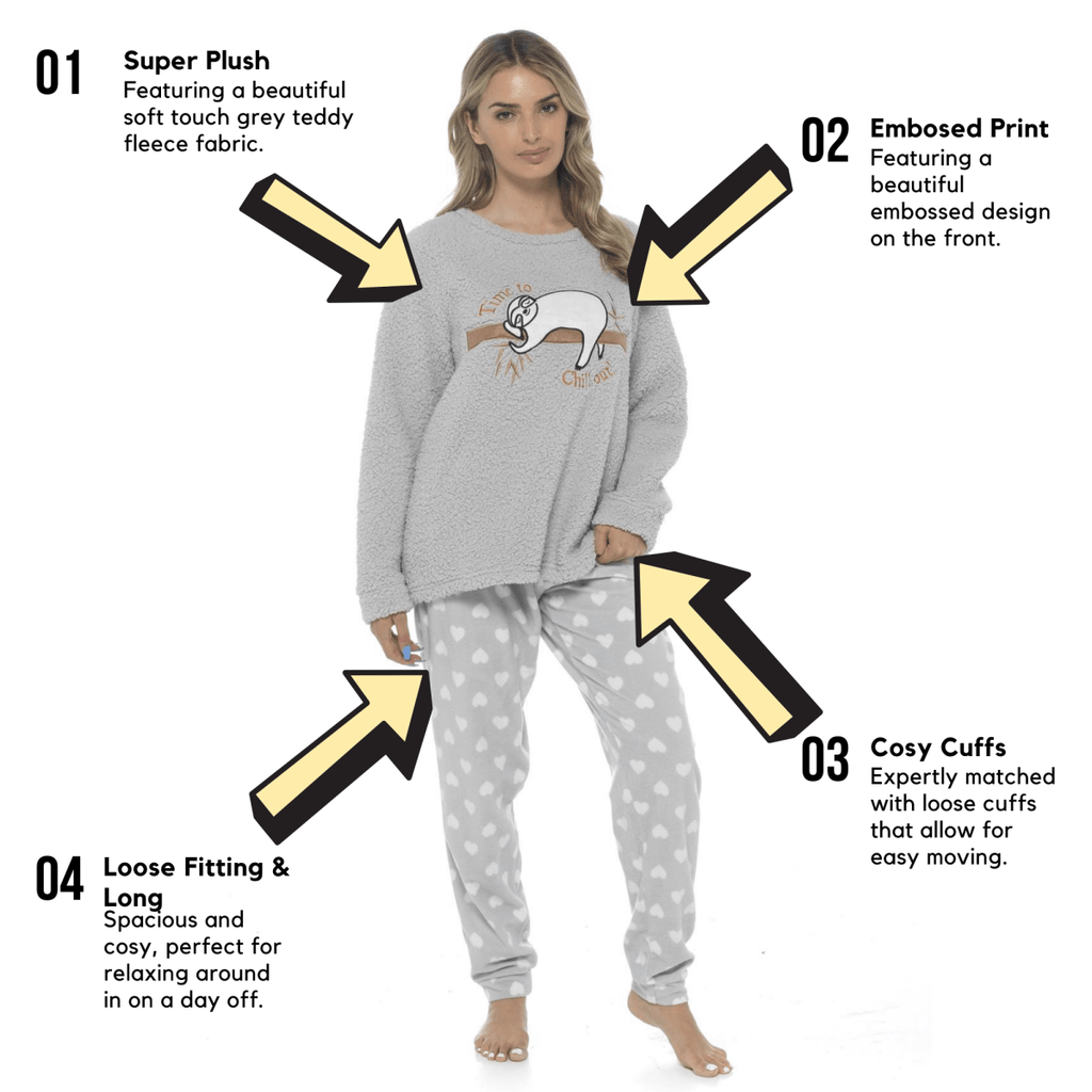 Women's Cosy Sloth Teddy Fleece Pyjama Set - Joe’s Haven