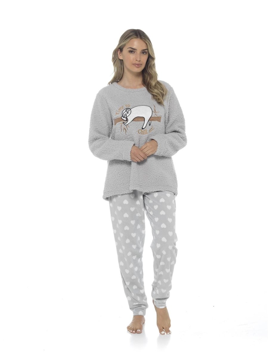 Women's Cosy Sloth Teddy Fleece Pyjama Set - Joe’s Haven