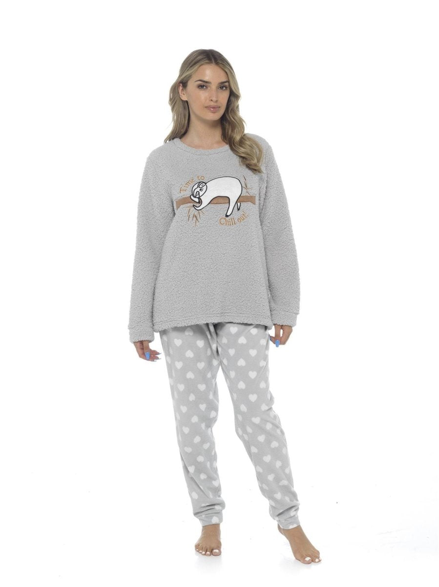 Women's Cosy Sloth Teddy Fleece Pyjama Set - Joe’s Haven