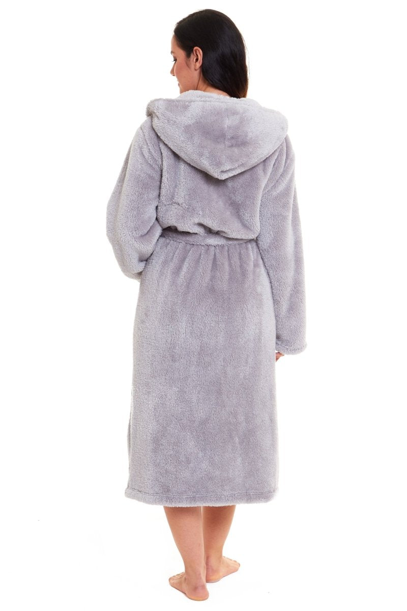 Women's Grey Velvet Touch Hooded Fleece Robe - Joe’s Haven