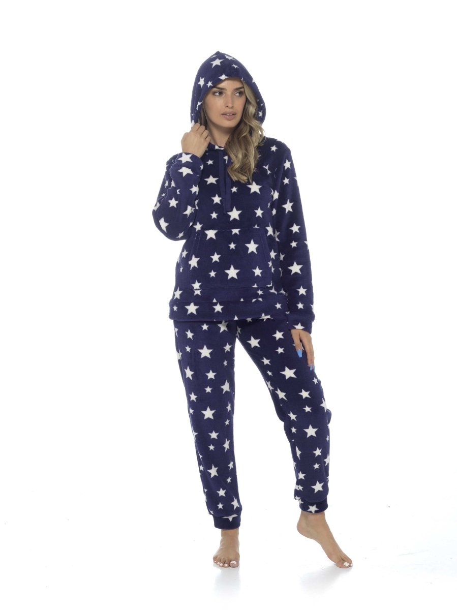 Women's Plush Fleece Hooded Pyjama Set - Stars Design - Joe’s Haven