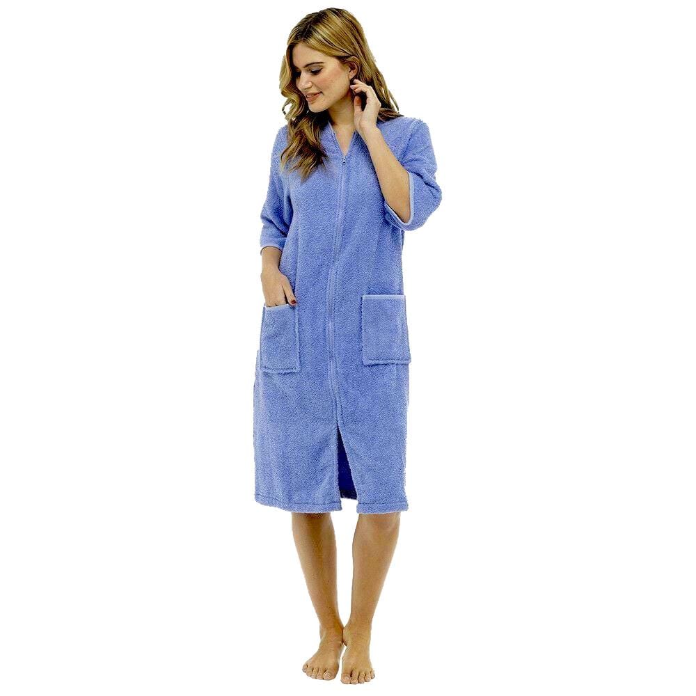Women's Soft Fluffy Terry Towelling Zip Through Bathrobe - Joe’s Haven
