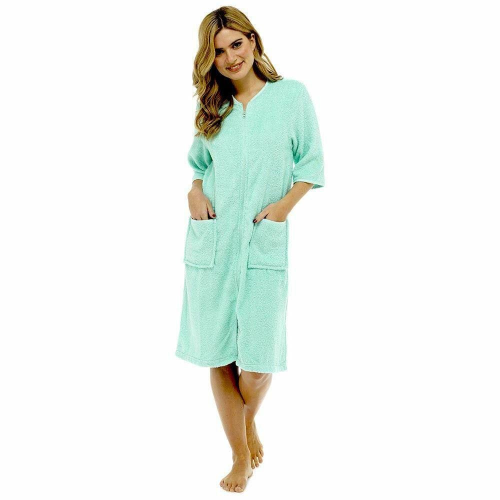 Women's Soft Fluffy Terry Towelling Zip Through Bathrobe - Joe’s Haven