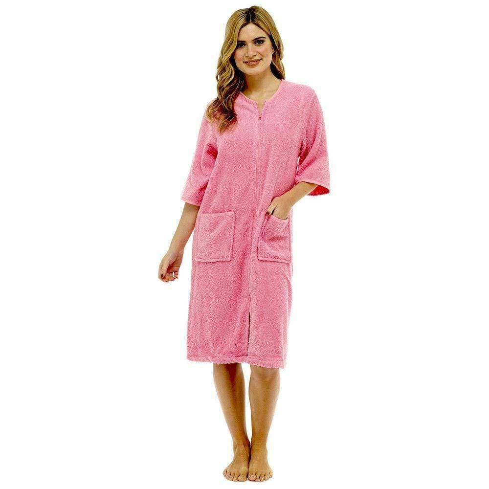 Women's Soft Fluffy Terry Towelling Zip Through Bathrobe - Joe’s Haven