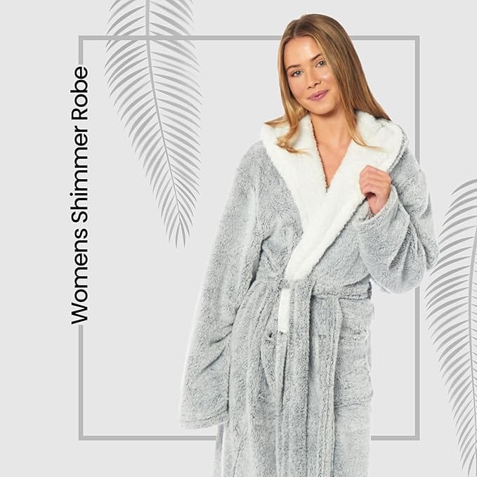 Women's Soft Plush Shimmer Fleece Hooded Bath Robe - Joe’s Haven