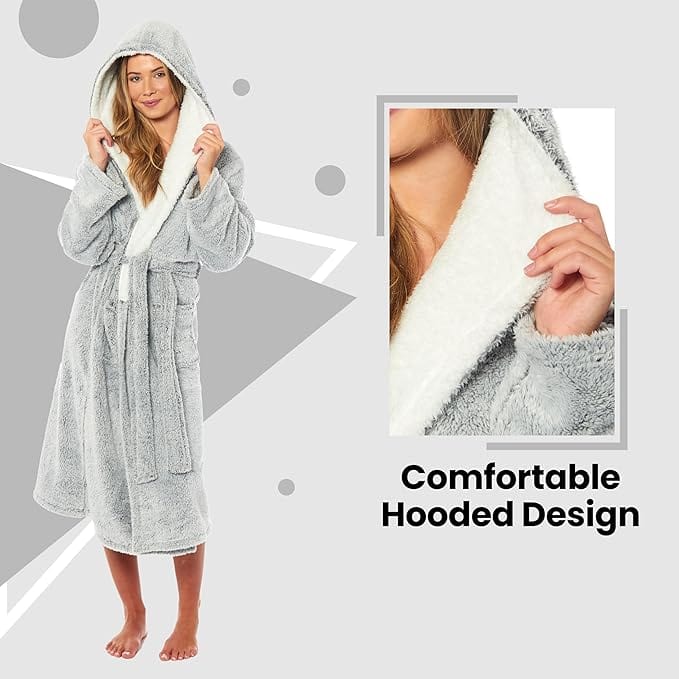 Women's Soft Plush Shimmer Fleece Hooded Bath Robe - Joe’s Haven