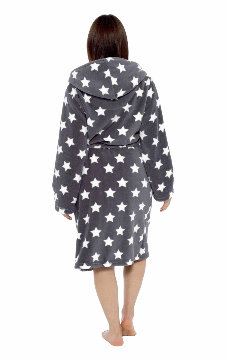 Women's Star Grey Hooded Plush Fleece Robe - Joe’s Haven