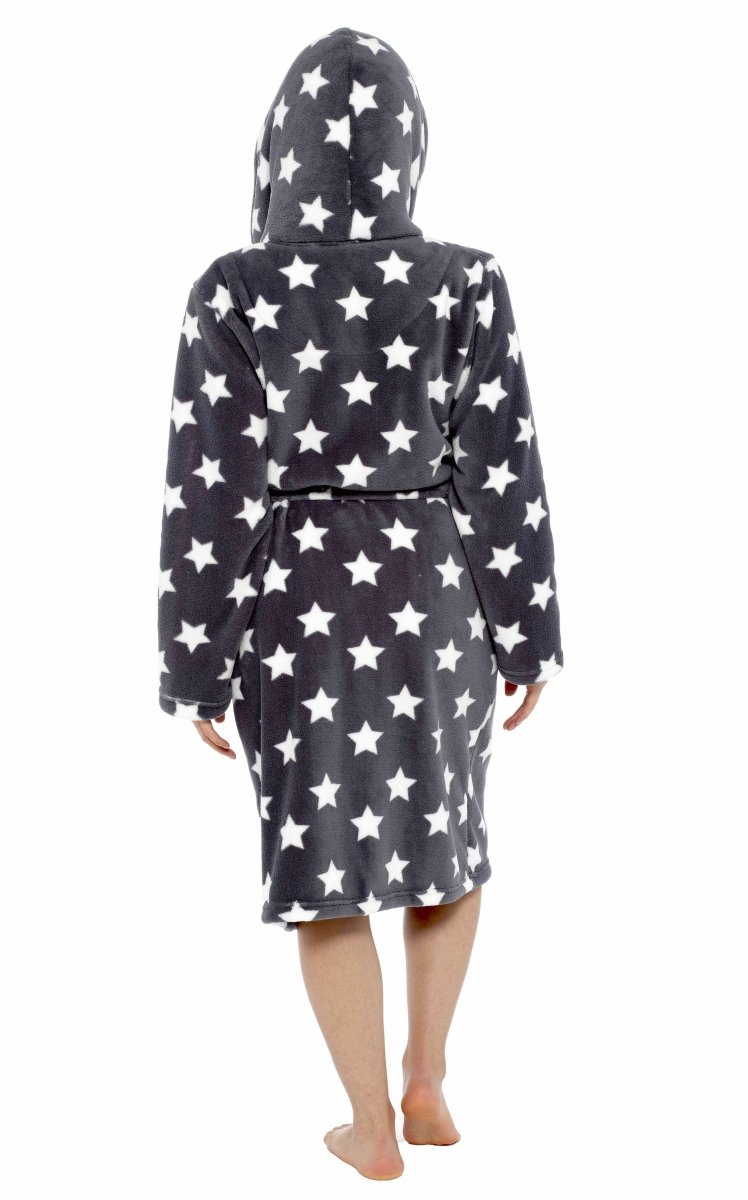 Women's Star Grey Hooded Plush Fleece Robe - Joe’s Haven