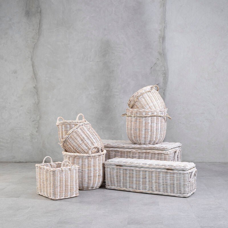 Argento Whitewash Rattan Storage Baskets Set of Three - Joe’s Haven