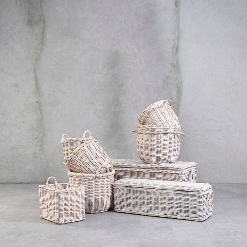 Argento Whitewash Rattan Storage Baskets - Set of 2 - Joe’s Haven