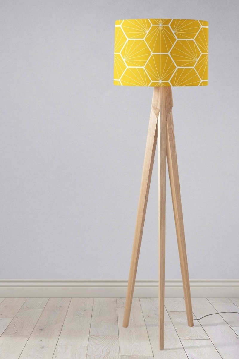Yellow Lampshade with a White Hexagon Design, Ceiling, Table Lamp Shade - Joe’s Haven