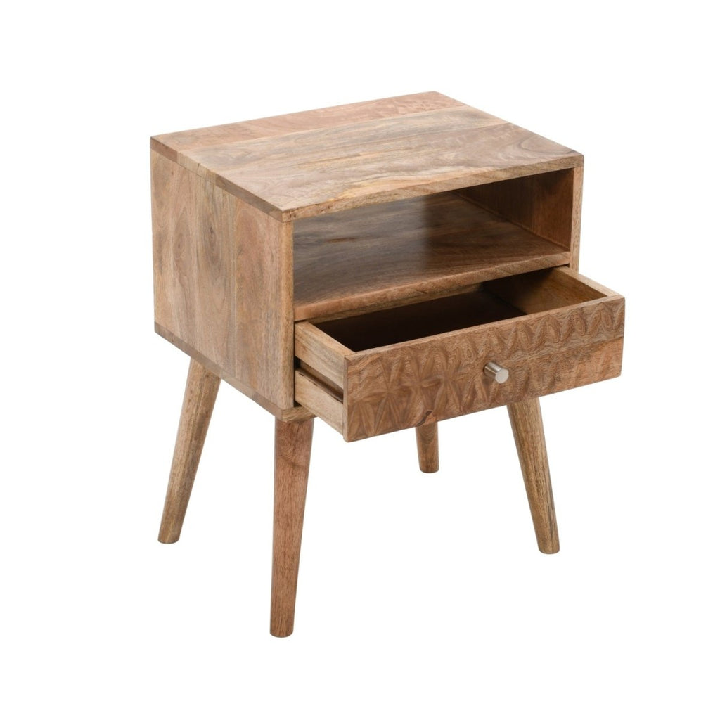 Marlow Light Mango Wood Bedside Table with 1 Drawer & Open Slot - Joe’s Haven