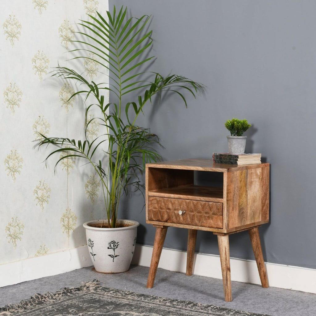 Marlow Light Mango Wood Bedside Table with 1 Drawer & Open Slot - Joe’s Haven